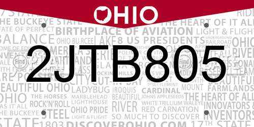 2JTB805 Ohio License Plate