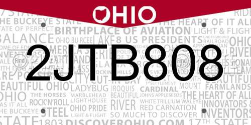 2JTB808 Ohio License Plate