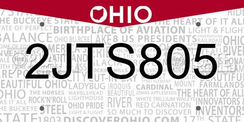 2JTS805 Ohio License Plate
