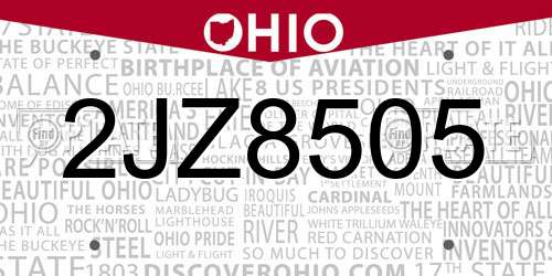2JZ8505 Ohio License Plate