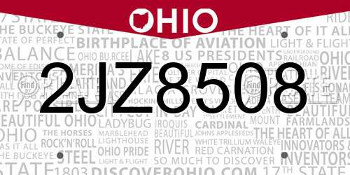 2JZ8508 Ohio License Plate