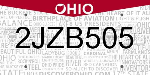 2JZB505 Ohio License Plate