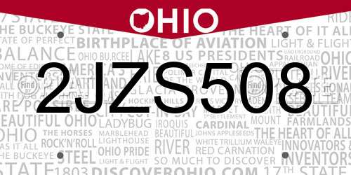 2JZS508 Ohio License Plate
