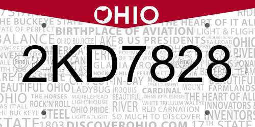 2KD7828 Ohio License Plate