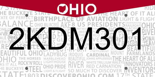 2KDM301 Ohio License Plate