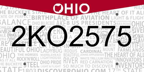 2KO2575 Ohio License Plate