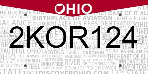 2KOR124 Ohio License Plate