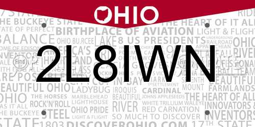 2L8IWN Ohio License Plate