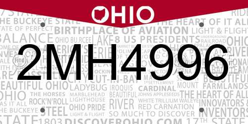 2MH4996 Ohio License Plate