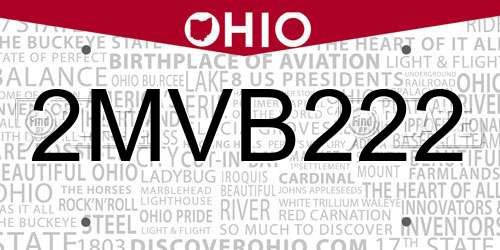 2MVB222 Ohio License Plate