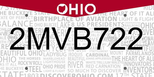 2MVB722 Ohio License Plate