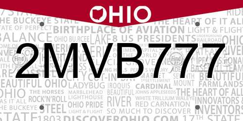 2MVB777 Ohio License Plate