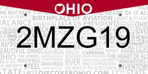 2MZG19 Ohio License Plate
