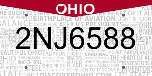2NJ6588 Ohio License Plate