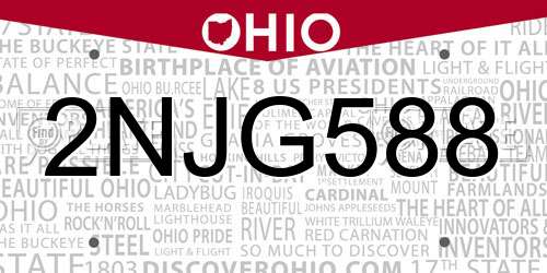 2NJG588 Ohio License Plate