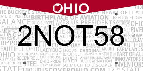 2NOT58 Ohio License Plate