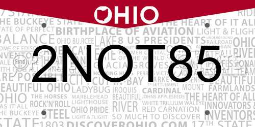 2NOT85 Ohio License Plate