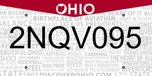 2NQV095 Ohio License Plate