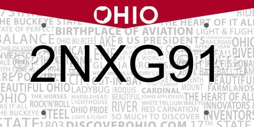 2NXG91 Ohio License Plate