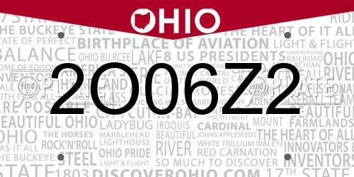 2O06Z2 Ohio License Plate