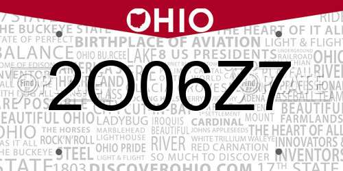 2O06Z7 Ohio License Plate