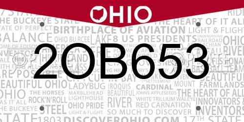 2OB653 Ohio License Plate
