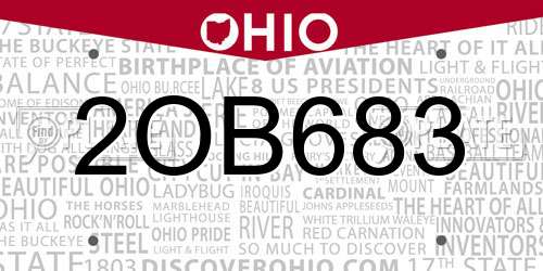 2OB683 Ohio License Plate