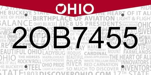2OB7455 Ohio License Plate