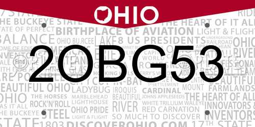 2OBG53 Ohio License Plate
