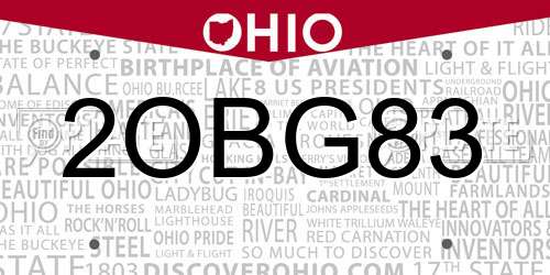 2OBG83 Ohio License Plate