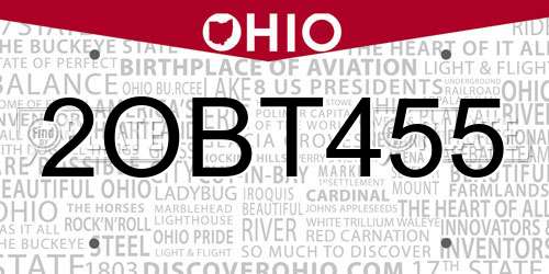 2OBT455 Ohio License Plate