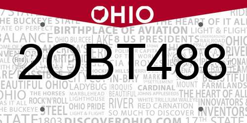 2OBT488 Ohio License Plate