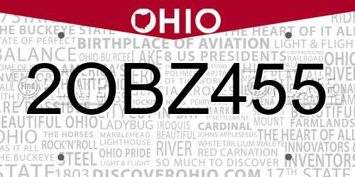 2OBZ455 Ohio License Plate