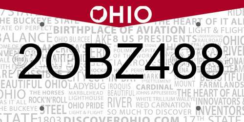 2OBZ488 Ohio License Plate