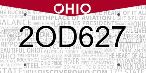 2OD627 Ohio License Plate
