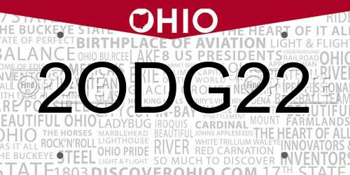 2ODG22 Ohio License Plate