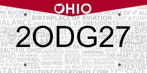 2ODG27 Ohio License Plate
