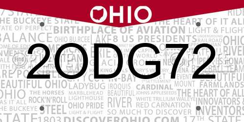 2ODG72 Ohio License Plate