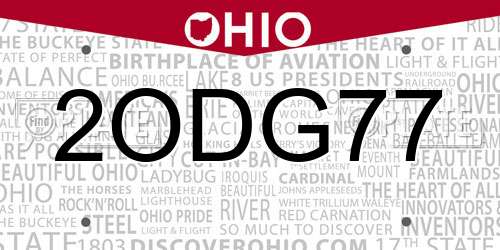2ODG77 Ohio License Plate
