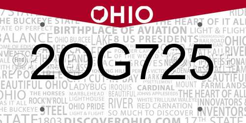 2OG725 Ohio License Plate