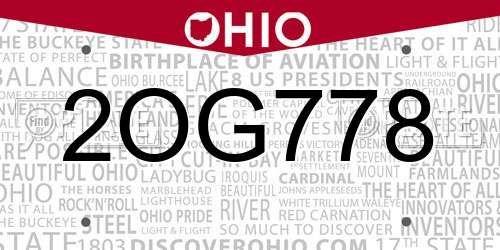 2OG778 Ohio License Plate
