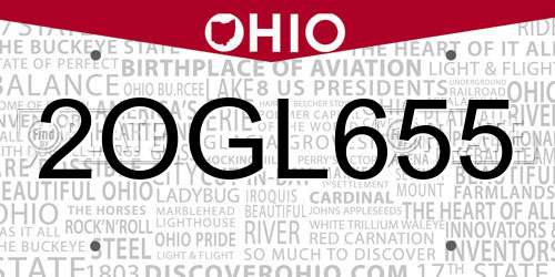 2OGL655 Ohio License Plate