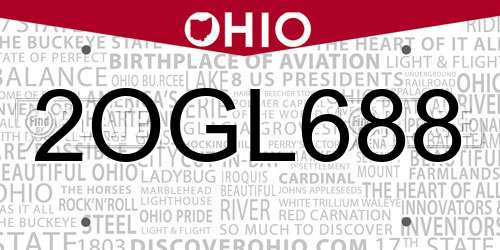 2OGL688 Ohio License Plate
