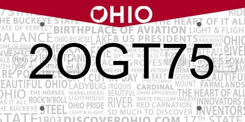 2OGT75 Ohio License Plate