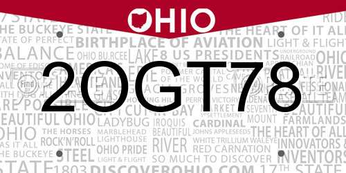 2OGT78 Ohio License Plate