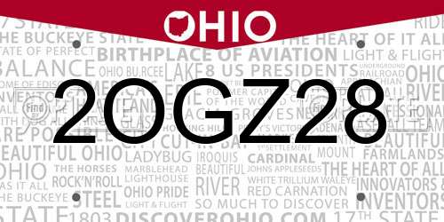 2OGZ28 Ohio License Plate