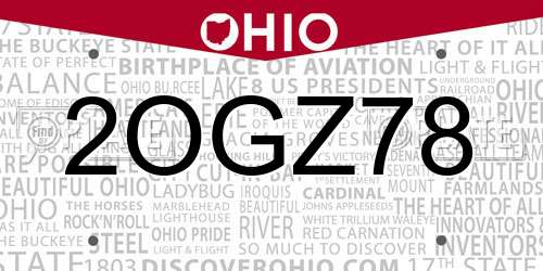 2OGZ78 Ohio License Plate