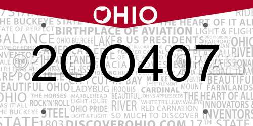 2OO407 Ohio License Plate