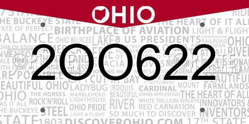 2OO622 Ohio License Plate