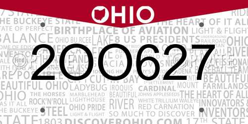 2OO627 Ohio License Plate